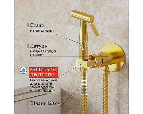 Гигиенический душ со смесителем Paini Castello Round CAPJ442R Брашированное золото