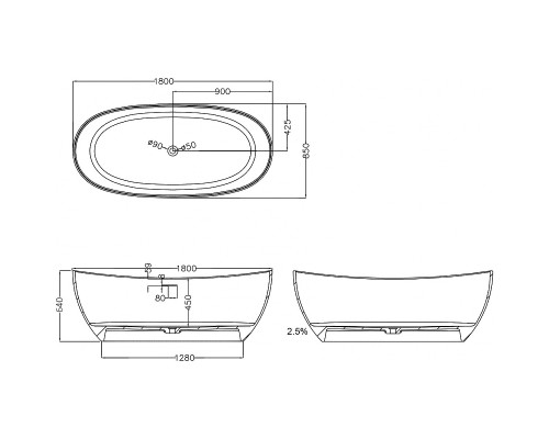 Ванна из искусственного камня Abber Stein 180x85 AS9615-1.8 без гидромассажа