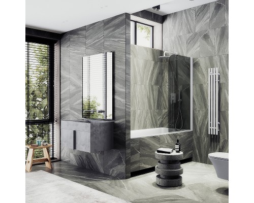 Шторка на ванну Maybah Glass MGV-608-1 500x1400 поворотная на монопетле Белый стекло графитовое