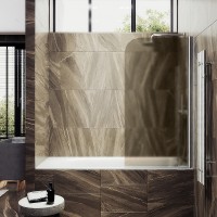 Шторка на ванну Maybah Glass MGV-617-5 700x1400 поворотная на монопетле Хром матовый стекло бронзовое матовое