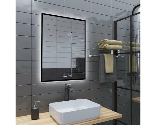 Зеркало Grossman Pragma-норма Black 70 1870802 с подсветкой Черное с сенсорным выключателем и подогревом