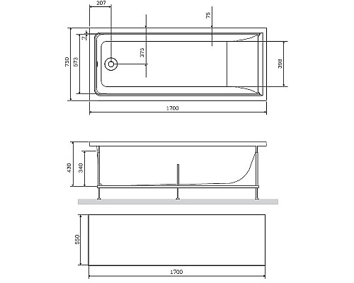 Фронтальная панель для ванны AM.PM Gem 170 W90A-170-070W-P1 Белая