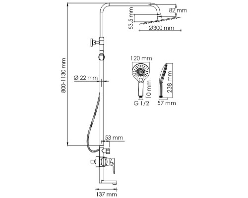 Душевая система WasserKRAFT A166.116.101.010.CH Хром