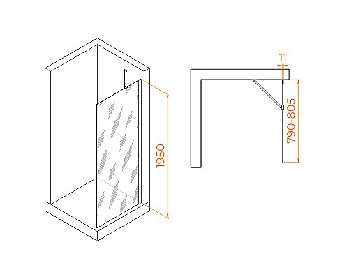 Душевая перегородка RGW Walk In WA-102Gb 80 351010208-16 профиль Золото брашированное стекло прозрачное