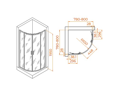 Душевой уголок RGW Passage PA-52 80x80 03085288-11 профиль Хром стекло прозрачное