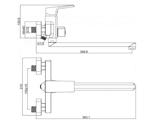 Смеситель для ванны D-Lin D147368-2 универсальный Хром