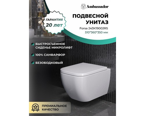 Унитаз Ambassador Forsa 243K19002RS подвесной с сиденьем Микролифт