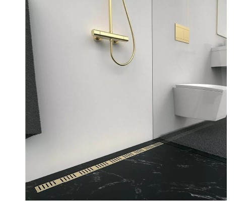 Душевой лоток Alcaplast Simple 75 APZ10BLACK-750BRASS с решеткой Золото