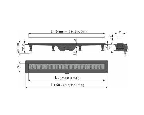 Душевой лоток Alcaplast Simple 75 APZ10BLACK-750BRASS с решеткой Золото