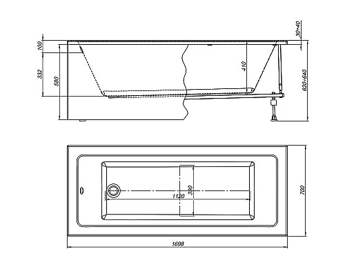 Акриловая ванна Aquanet Square 170х70 312653 без гидромассажа