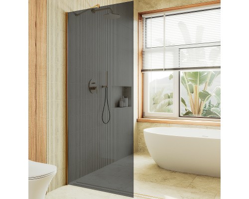 Душевая перегородка Maybah Glass MGD-705-3ш 690x1950 в широком профиле Золото стекло графитовое