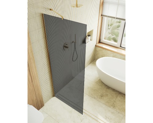 Душевая перегородка Maybah Glass MGD-705-3ш 690x1950 в широком профиле Золото стекло графитовое