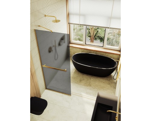 Душевая перегородка Maybah Glass MGD-724-3у 690x1950 в узком профиле Золото стекло графитовое матовое