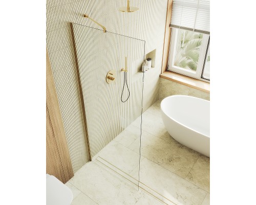 Душевая перегородка Maybah Glass MGD-677-3ш 1090x1950 в широком профиле Золото стекло прозрачное