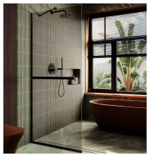 Душевая перегородка Maybah Glass 1090x1950 в узком профиле Черный стекло бронзовое