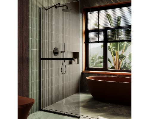 Душевая перегородка Maybah Glass 1090x1950 в узком профиле Черный стекло бронзовое
