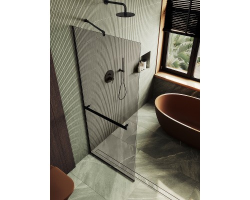 Душевая перегородка Maybah Glass 1090x1950 в узком профиле Черный стекло бронзовое