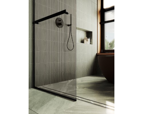 Душевая перегородка Maybah Glass 1090x1950 в узком профиле Черный стекло бронзовое