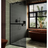 Душевая перегородка Maybah Glass 1090x1950 в узком профиле Черный стекло графитовое