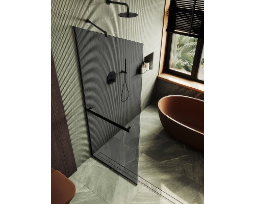 Душевая перегородка Maybah Glass 1090x1950 в узком профиле Черный стекло графитовое