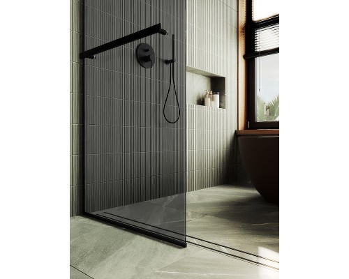 Душевая перегородка Maybah Glass 1090x1950 в узком профиле Черный стекло графитовое