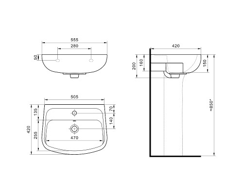 Раковина Santek Лонги 55 1WH501755 Белая