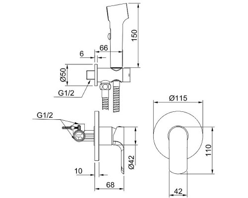 Гигиенический душ со смесителем Raglo R03.53.06 Черный матовый