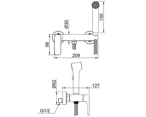 Гигиенический душ со смесителем Raglo R03.51.09 Графит матовый