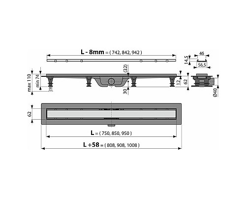 Душевой лоток Alcaplast APZ19-750 с решеткой Нержавеющая сталь / под плитку