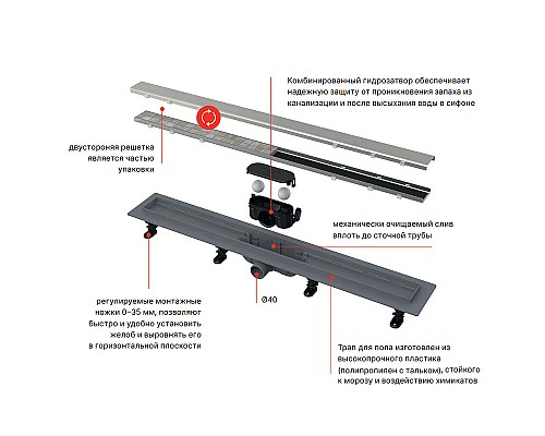 Душевой лоток Alcaplast APZ19-750 с решеткой Нержавеющая сталь / под плитку