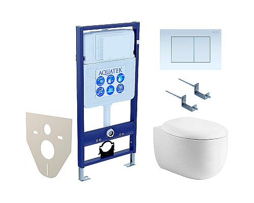 Комплект унитаза с инсталляцией Aquatek Set Aquatek Альтаир cm-009 4в1 с сиденьем Микролифт и Белой клавишей смыва