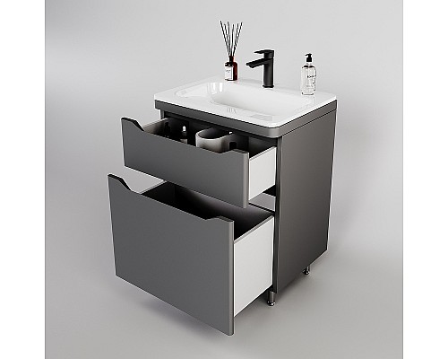 Тумба под раковину Style Line Марелла 60 Люкс Plus СС-00002397 Серый матовый антискрейтч