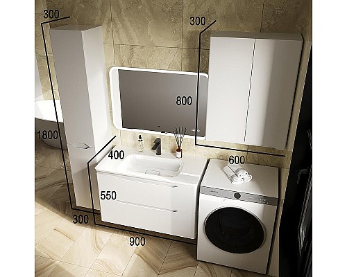 Тумба под раковину Style Line Марелла 90 Люкс Plus СС-00002413 подвесная Белый матовый антискрейтч