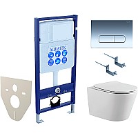 Комплект унитаза с инсталляцией Aquatek Set Aquatek Вега-1905-016 с сиденьем Микролифт и клавишей смыва Хром глянцевый
