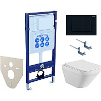 Комплект унитаза с инсталляцией Aquatek Set Aquatek Лира-012 4в1 с сиденьем Микролифт и Черной матовой клавишей смыва