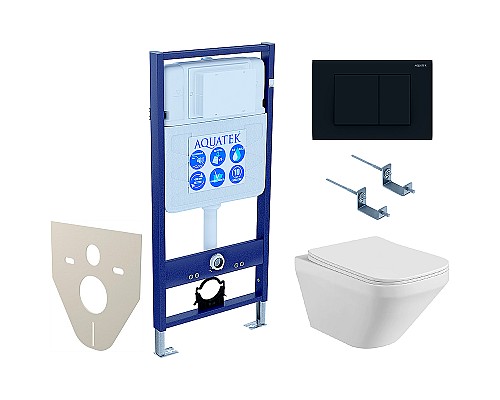 Комплект унитаза с инсталляцией Aquatek Set Aquatek Лира-012 4в1 с сиденьем Микролифт и Черной матовой клавишей смыва