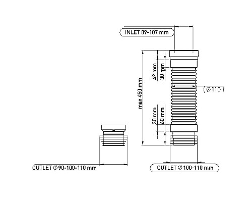Гибкая труба для унитаза Nova 7012 d110, l=500 мм