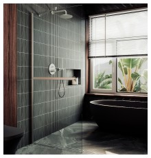 Душевая перегородка Maybah Glass 790x1950 в широком профиле Хром матовый стекло прозрачное