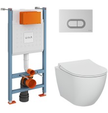 Комплект унитаза с инсталляцией Vitra Mia Round SmoothFlush с сиденьем Микролифт и клавишей смыва Хром матовый