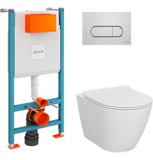 Комплект унитаза с инсталляцией Vitra Sanibelle с сиденьем Микролифт и клавишей смыва Хром глянцевый