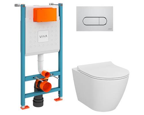 Комплект унитаза с инсталляцией Vitra Sanibelle 9878B003-7200 с сиденьем Микролифт и клавишей смыва Хром глянцевый