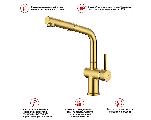 Смеситель для кухни Raglo R86.49.03 Золото матовое