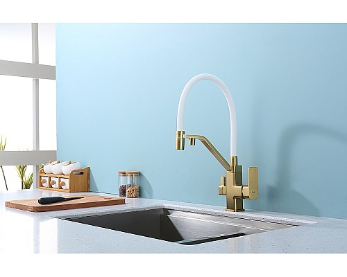 Смеситель для кухни Raglo R85.62.03 Золото матовое Белый