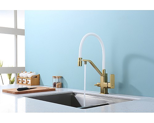 Смеситель для кухни Raglo R85.62.03 Золото матовое Белый