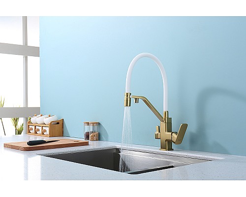 Смеситель для кухни Raglo R85.62.03 Золото матовое Белый