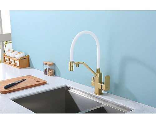 Смеситель для кухни Raglo R85.62.03 Золото матовое Белый