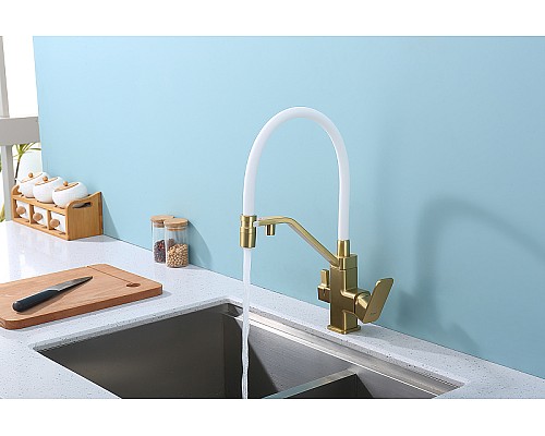 Смеситель для кухни Raglo R85.62.03 Золото матовое Белый