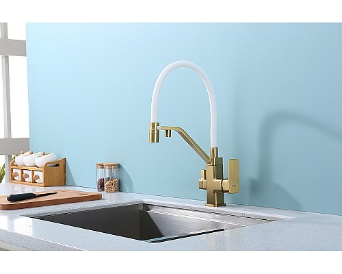 Смеситель для кухни Raglo R85.62.03 Золото матовое Белый