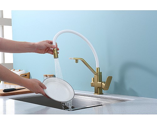 Смеситель для кухни Raglo R85.62.03 Золото матовое Белый