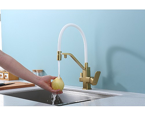 Смеситель для кухни Raglo R85.62.03 Золото матовое Белый